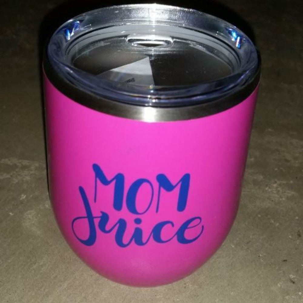 2qty Maars 12oz MOM JUICE Stainless Steel Tumblers Plastic Straw Pink & Blue